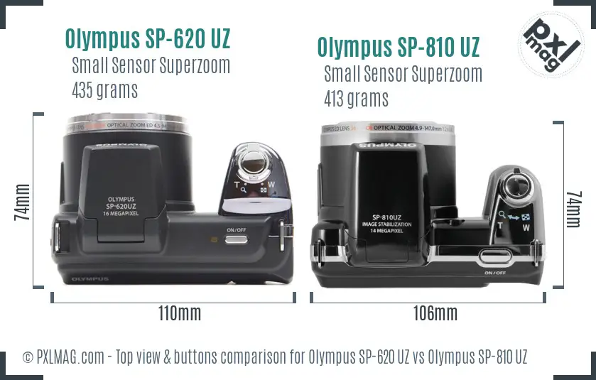 Olympus SP-620 UZ vs Olympus SP-810 UZ top view buttons comparison