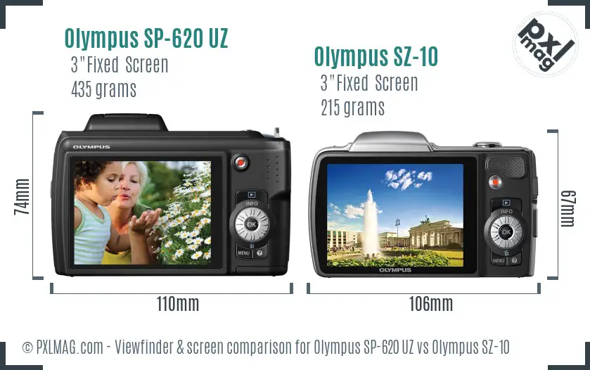 Olympus SP-620 UZ vs Olympus SZ-10 Screen and Viewfinder comparison
