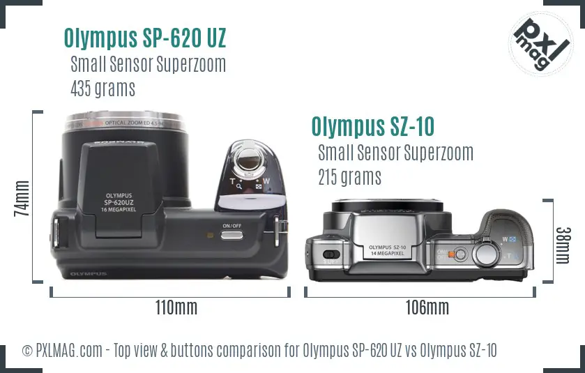 Olympus SP-620 UZ vs Olympus SZ-10 top view buttons comparison