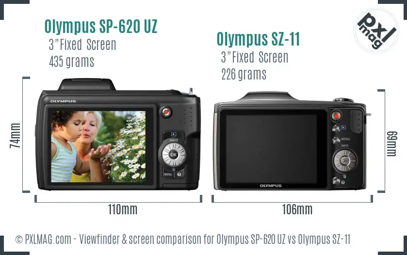 Olympus SP-620 UZ vs Olympus SZ-11 Screen and Viewfinder comparison