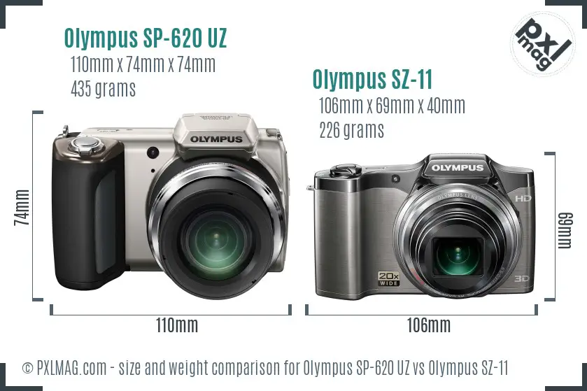 Olympus SP-620 UZ vs Olympus SZ-11 size comparison