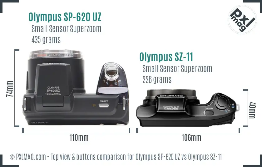 Olympus SP-620 UZ vs Olympus SZ-11 top view buttons comparison