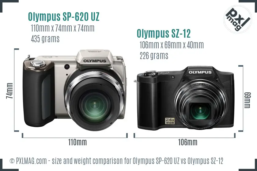 Olympus SP-620 UZ vs Olympus SZ-12 size comparison