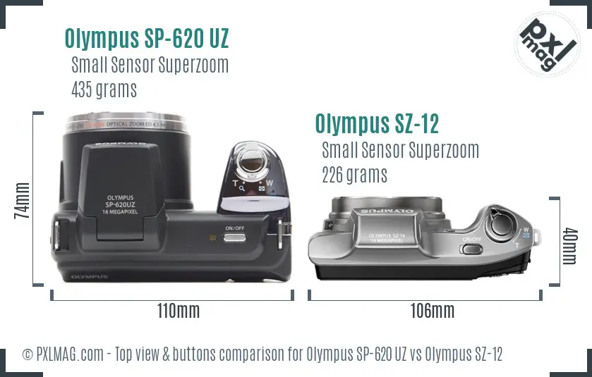 Olympus SP-620 UZ vs Olympus SZ-12 top view buttons comparison