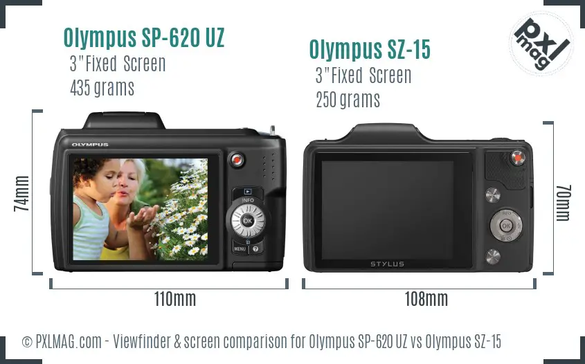 Olympus SP-620 UZ vs Olympus SZ-15 Screen and Viewfinder comparison