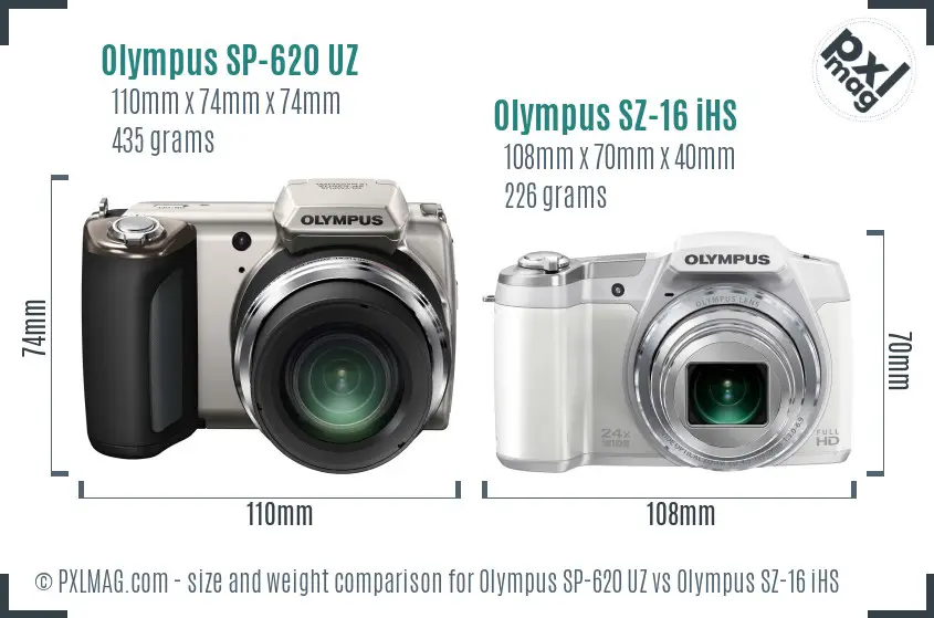 Olympus SP-620 UZ vs Olympus SZ-16 iHS size comparison