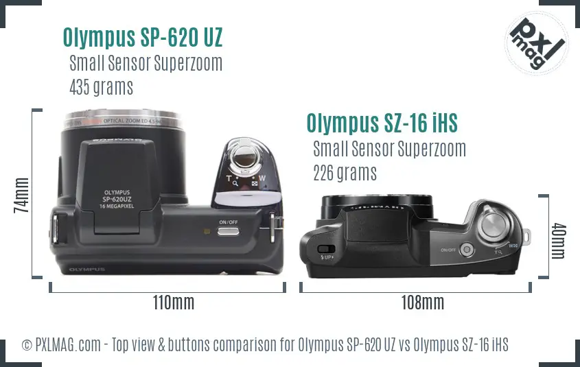 Olympus SP-620 UZ vs Olympus SZ-16 iHS top view buttons comparison