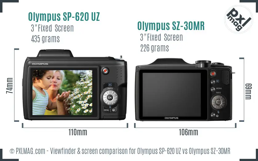 Olympus SP-620 UZ vs Olympus SZ-30MR Screen and Viewfinder comparison