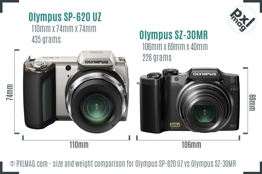 Olympus SP-620 UZ vs Olympus SZ-30MR size comparison