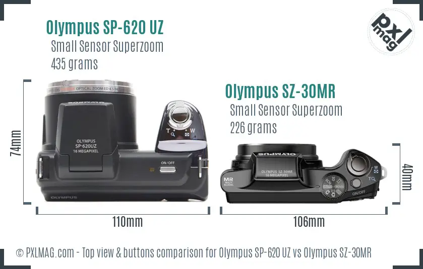 Olympus SP-620 UZ vs Olympus SZ-30MR top view buttons comparison