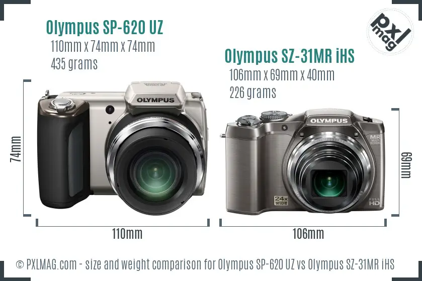 Olympus SP-620 UZ vs Olympus SZ-31MR iHS size comparison