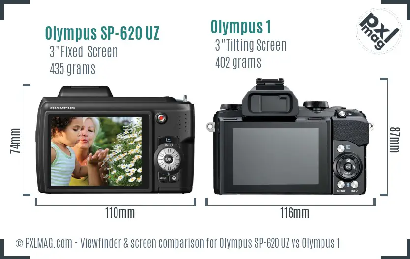 Olympus SP-620 UZ vs Olympus 1 Screen and Viewfinder comparison