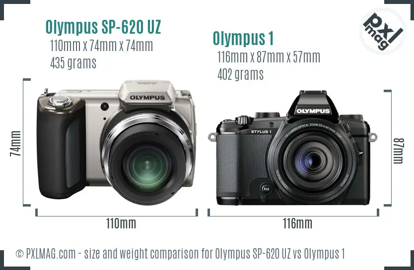 Olympus SP-620 UZ vs Olympus 1 size comparison