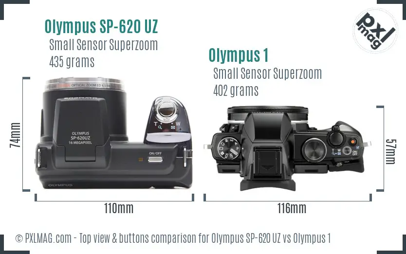 Olympus SP-620 UZ vs Olympus 1 top view buttons comparison