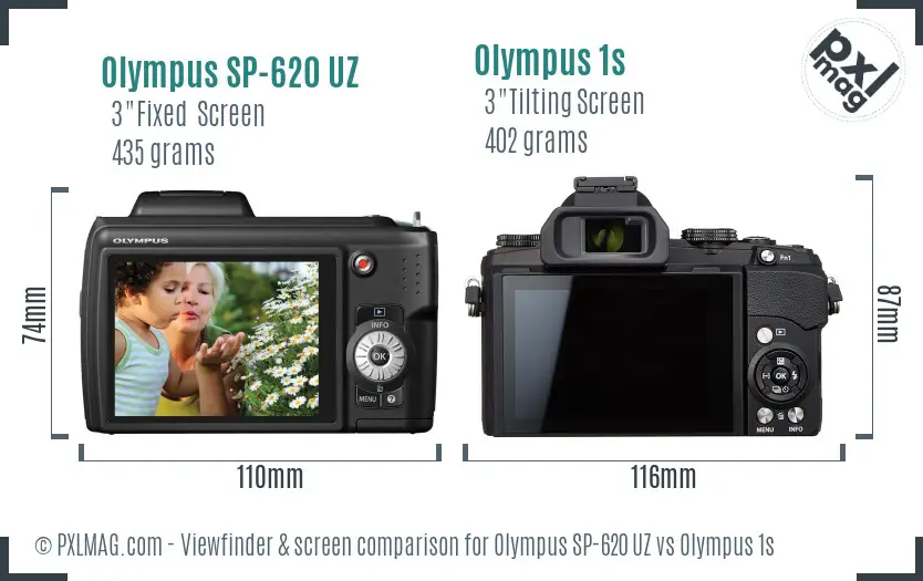 Olympus SP-620 UZ vs Olympus 1s Screen and Viewfinder comparison