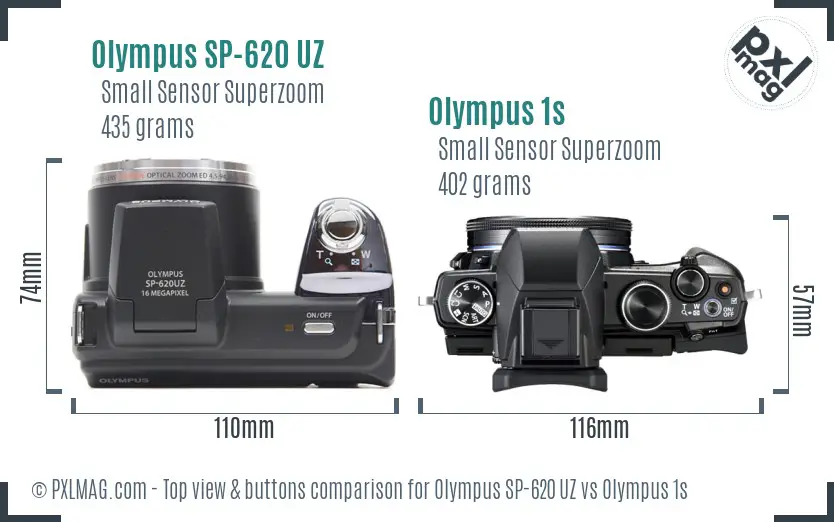 Olympus SP-620 UZ vs Olympus 1s top view buttons comparison