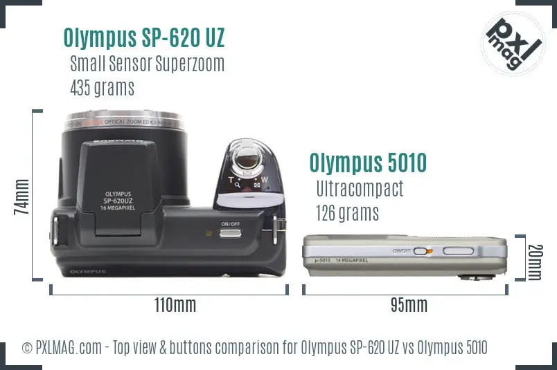 Olympus SP-620 UZ vs Olympus 5010 top view buttons comparison