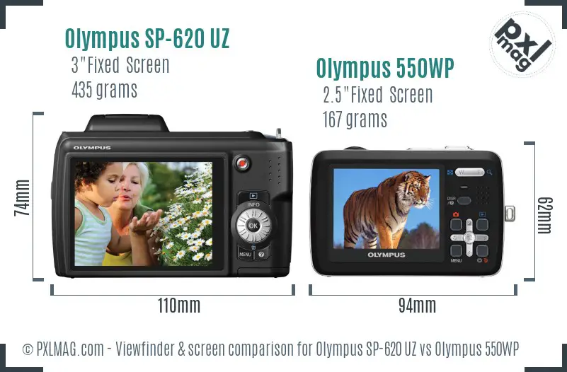 Olympus SP-620 UZ vs Olympus 550WP Screen and Viewfinder comparison
