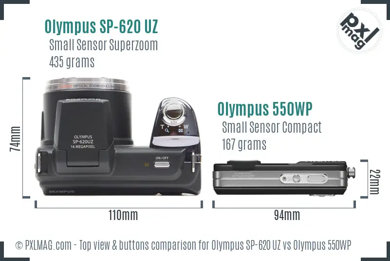 Olympus SP-620 UZ vs Olympus 550WP top view buttons comparison