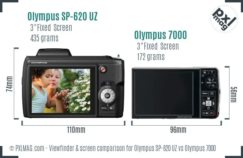 Olympus SP-620 UZ vs Olympus 7000 Screen and Viewfinder comparison