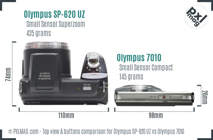 Olympus SP-620 UZ vs Olympus 7010 top view buttons comparison
