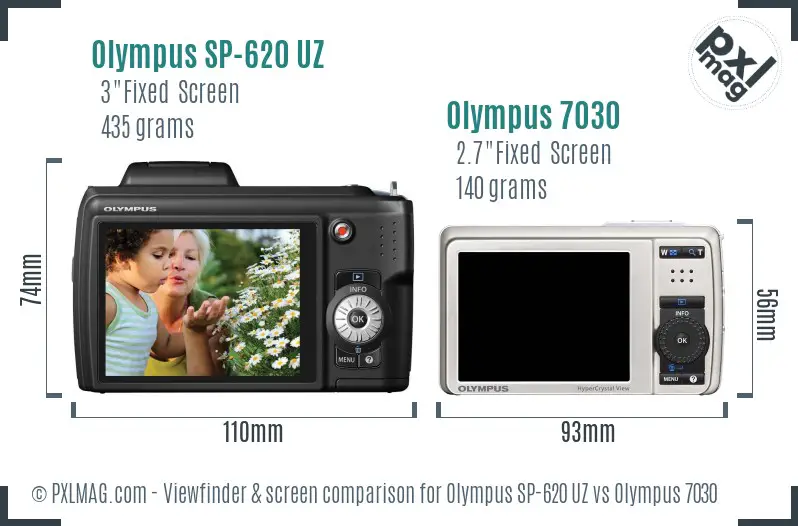 Olympus SP-620 UZ vs Olympus 7030 Screen and Viewfinder comparison