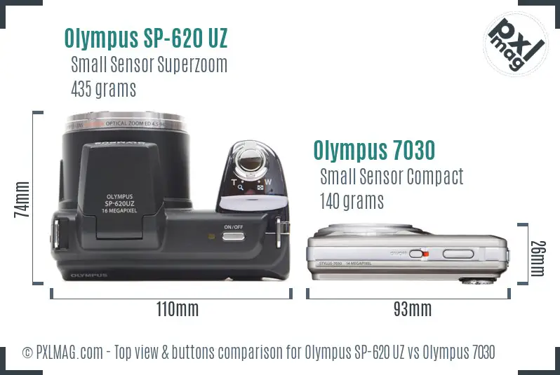 Olympus SP-620 UZ vs Olympus 7030 top view buttons comparison