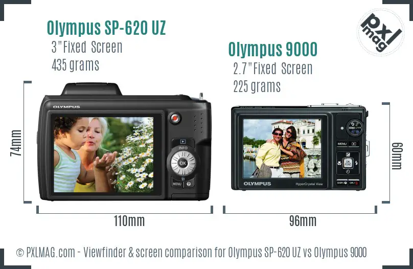 Olympus SP-620 UZ vs Olympus 9000 Screen and Viewfinder comparison
