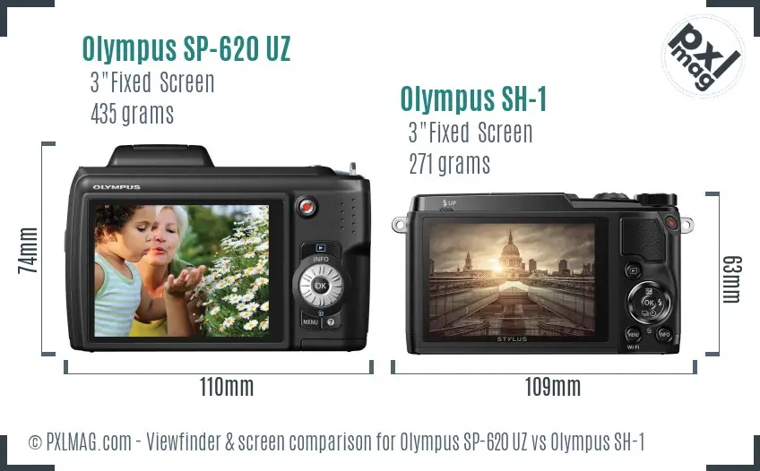 Olympus SP-620 UZ vs Olympus SH-1 Screen and Viewfinder comparison