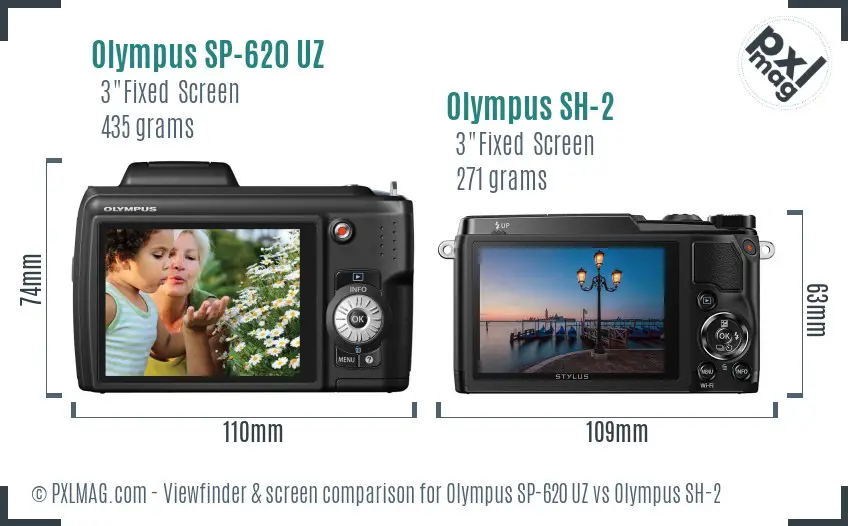 Olympus SP-620 UZ vs Olympus SH-2 Screen and Viewfinder comparison