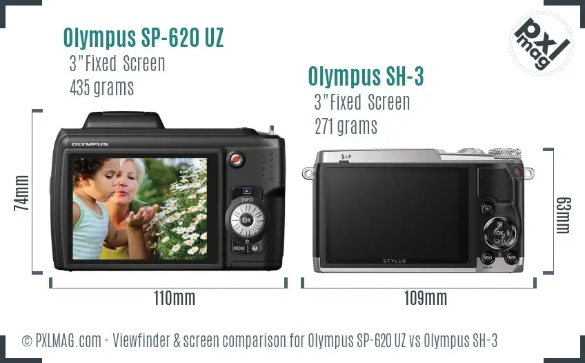 Olympus SP-620 UZ vs Olympus SH-3 Screen and Viewfinder comparison