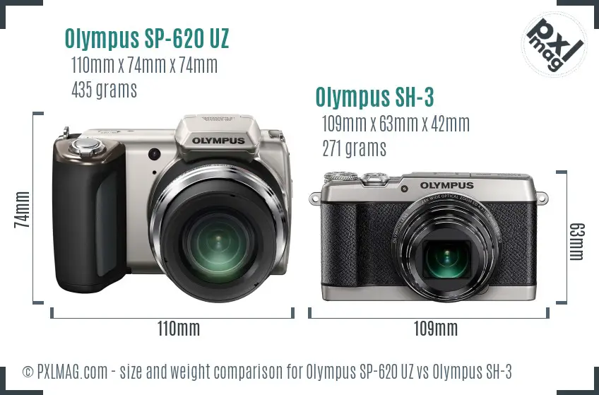 Olympus SP-620 UZ vs Olympus SH-3 size comparison