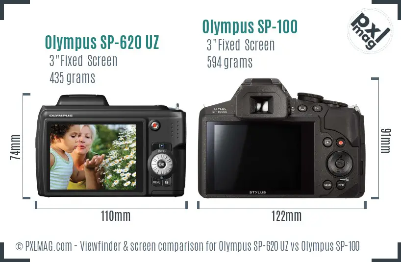 Olympus SP-620 UZ vs Olympus SP-100 Screen and Viewfinder comparison