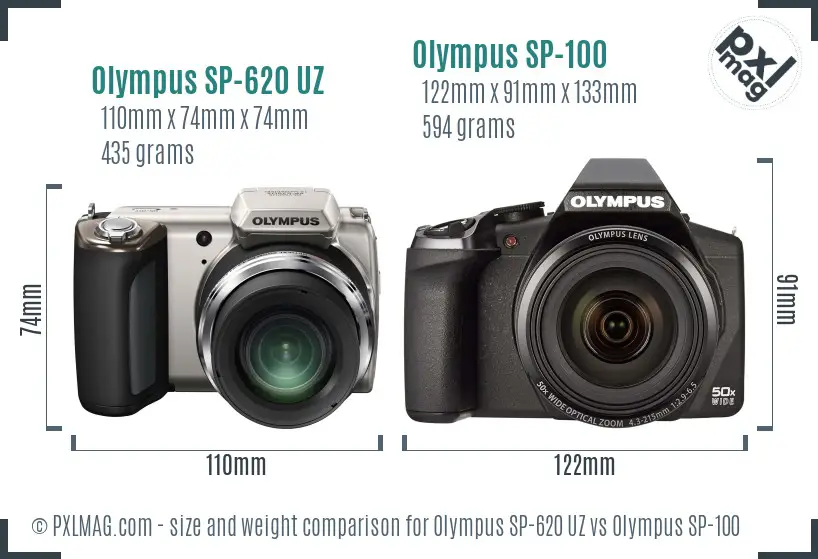 Olympus SP-620 UZ vs Olympus SP-100 size comparison