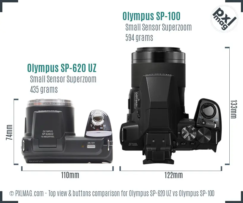 Olympus SP-620 UZ vs Olympus SP-100 top view buttons comparison