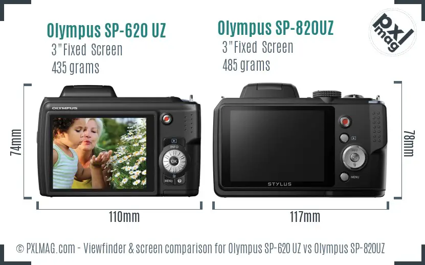Olympus SP-620 UZ vs Olympus SP-820UZ Screen and Viewfinder comparison