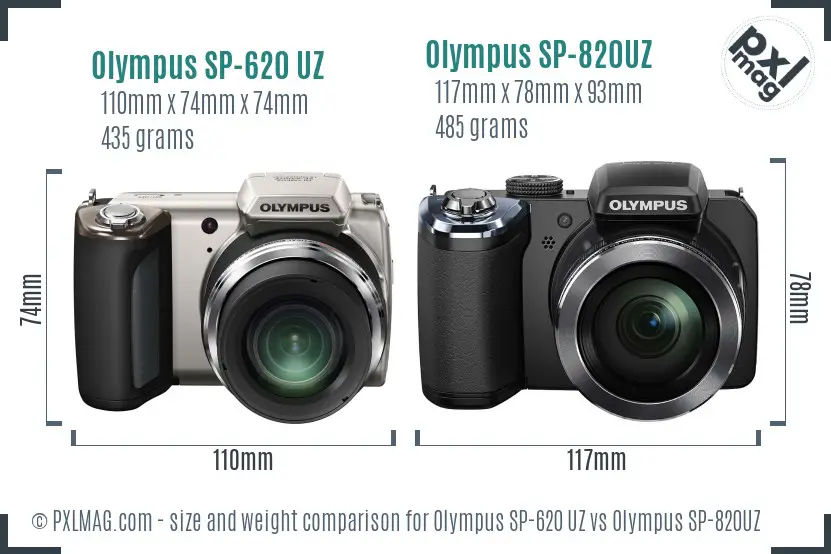 Olympus SP-620 UZ vs Olympus SP-820UZ size comparison