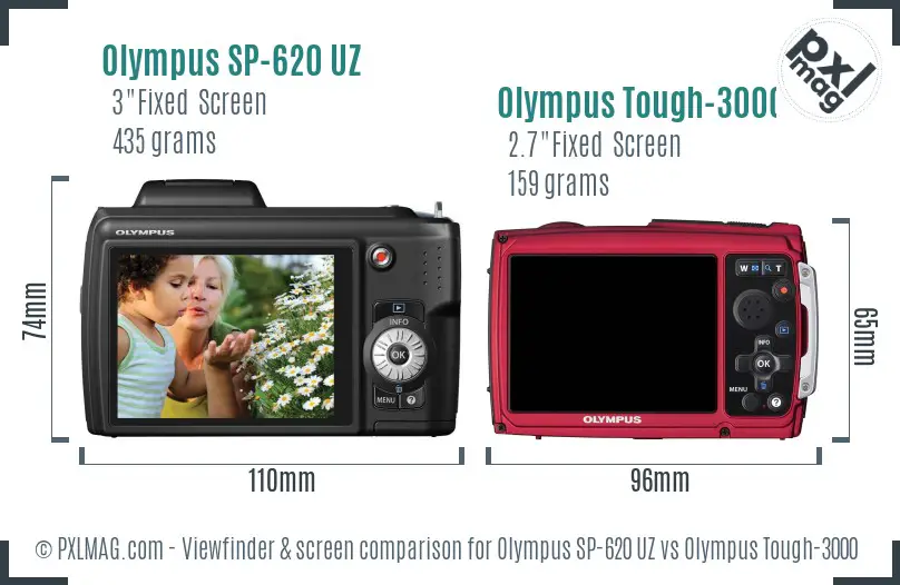 Olympus SP-620 UZ vs Olympus Tough-3000 Screen and Viewfinder comparison
