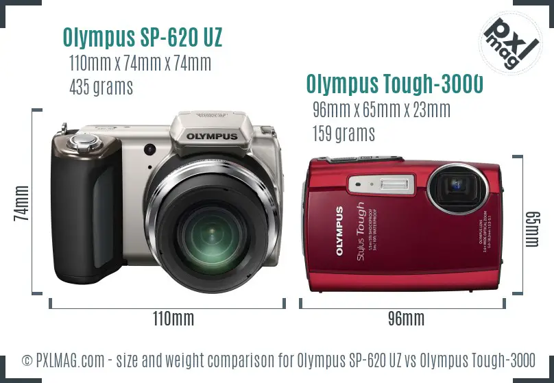 Olympus SP-620 UZ vs Olympus Tough-3000 size comparison
