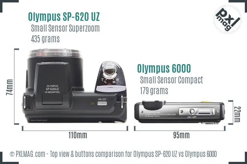 Olympus SP-620 UZ vs Olympus 6000 top view buttons comparison