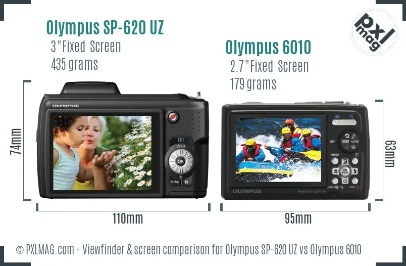 Olympus SP-620 UZ vs Olympus 6010 Screen and Viewfinder comparison