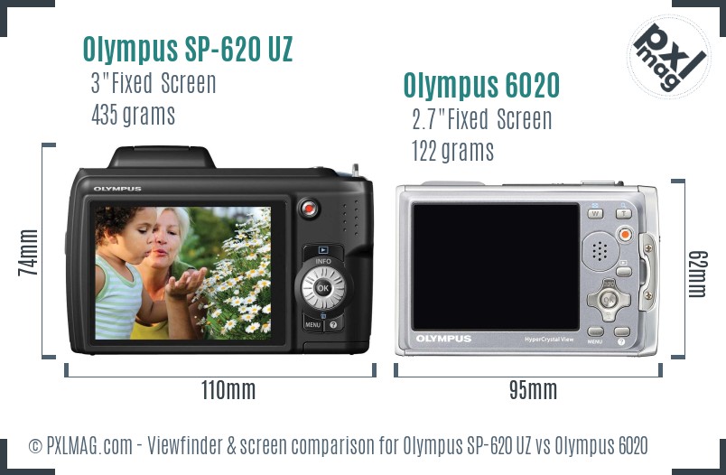Olympus SP-620 UZ vs Olympus 6020 Screen and Viewfinder comparison