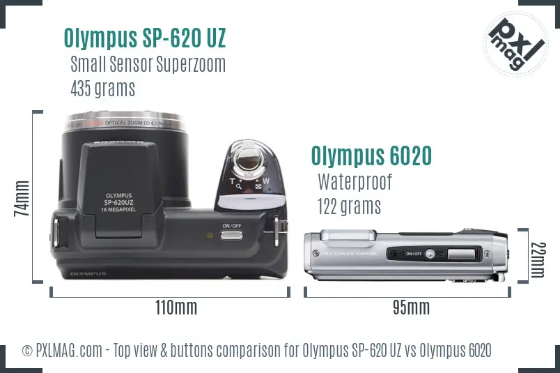 Olympus SP-620 UZ vs Olympus 6020 top view buttons comparison