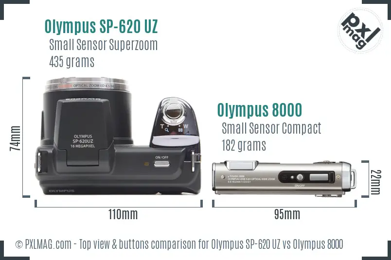 Olympus SP-620 UZ vs Olympus 8000 top view buttons comparison