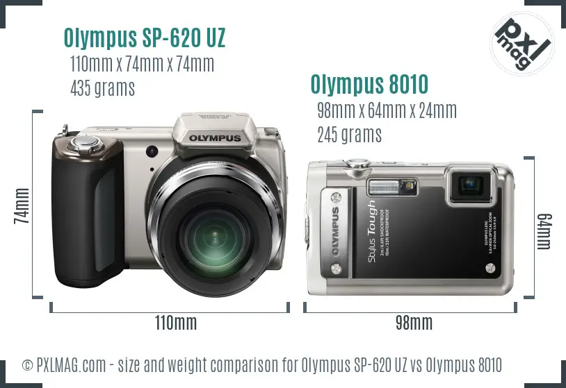 Olympus SP-620 UZ vs Olympus 8010 size comparison