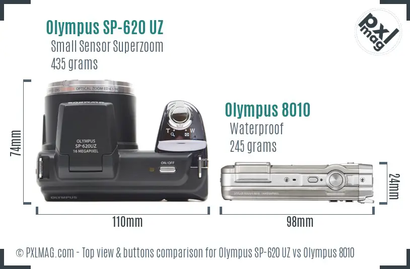 Olympus SP-620 UZ vs Olympus 8010 top view buttons comparison