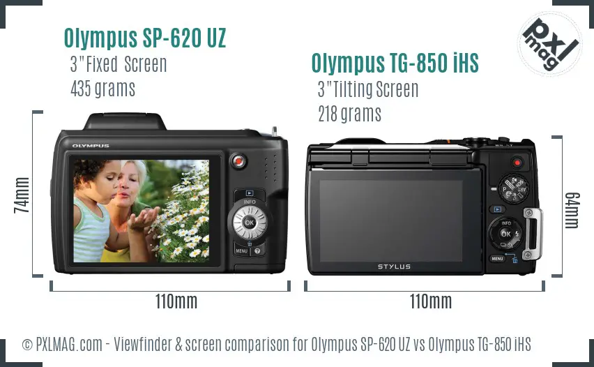 Olympus SP-620 UZ vs Olympus TG-850 iHS Screen and Viewfinder comparison