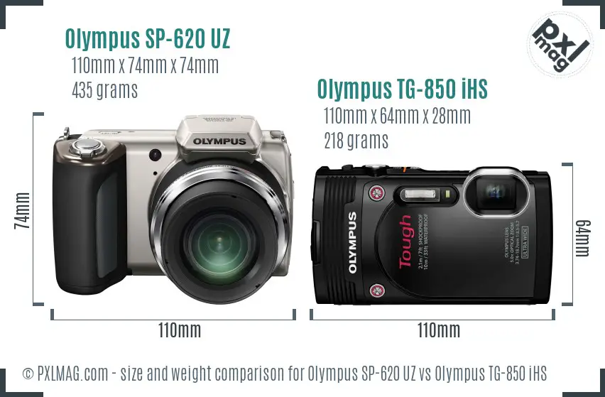 Olympus SP-620 UZ vs Olympus TG-850 iHS size comparison