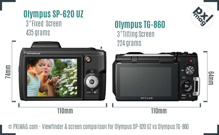 Olympus SP-620 UZ vs Olympus TG-860 Screen and Viewfinder comparison