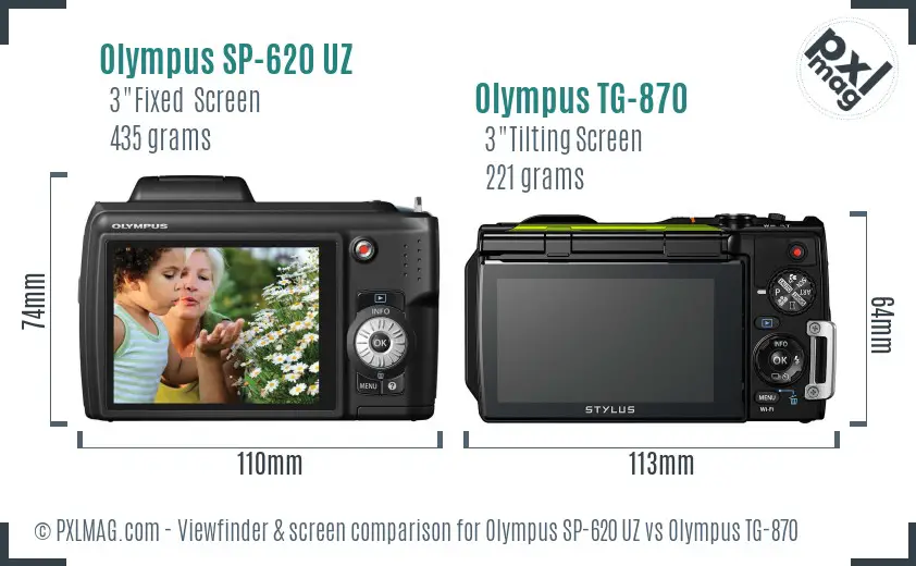 Olympus SP-620 UZ vs Olympus TG-870 Screen and Viewfinder comparison